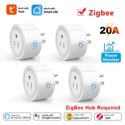 Tuya Zigbee Socket US Smart Plug 20A Home Outlet Adapter with Power Monitor APP Timing Voice Control Work with Alexa Google Home