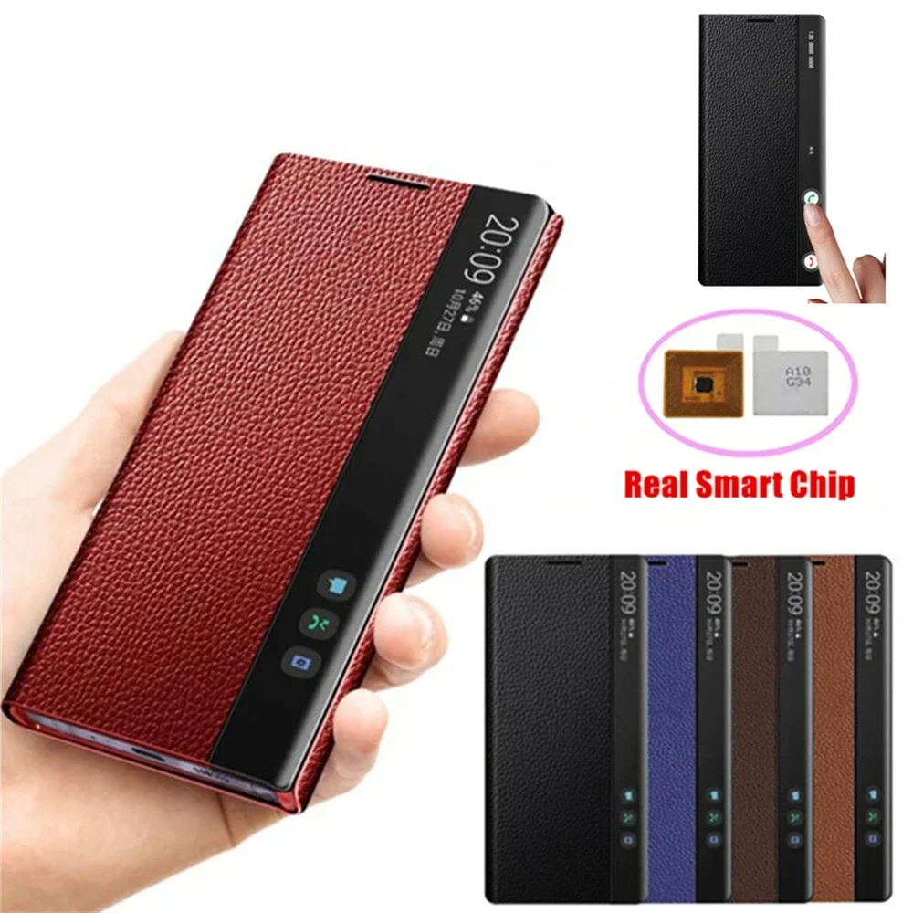 Retro Cephalic dermis Lychee Leather Case For Samsung Galaxy Note 20 Ultra Note 10 Plus Window View Free-flip Smart Chip Cover