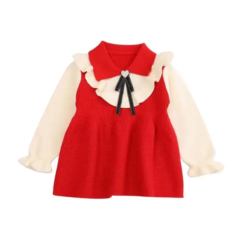 Girls' Dress Spring and Autumn 2023 New Children's Fashionable Princess Dress Korean Version Long Sleeve Baby Sweater Dress