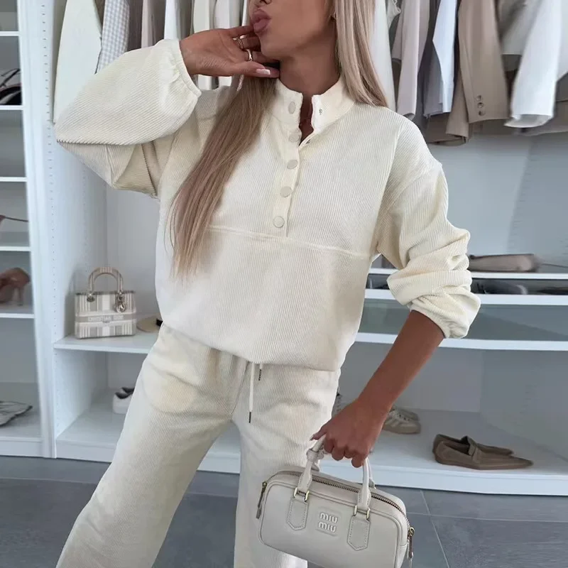 

Осень-зима 2022, женский пуловер с высоким воротом, спортивный костюм Y2K, женская толстая теплая плиссированная домашняя одежда, прямые брюки, комбинезоны