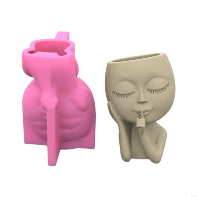 

97BA Succulent Flower Pot Silicone Mold Big for Head for Doll Resin Casting Mold Plaster Cement Mold DIY Art Decorating Plant