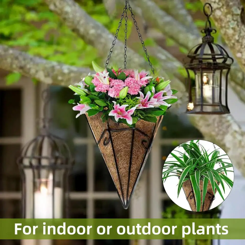 Root Growth Pot Metal Hanging Planter Basket with Coconut Liners Stylish Outdoor Garden Decor Easy Planting for Porch for Plants