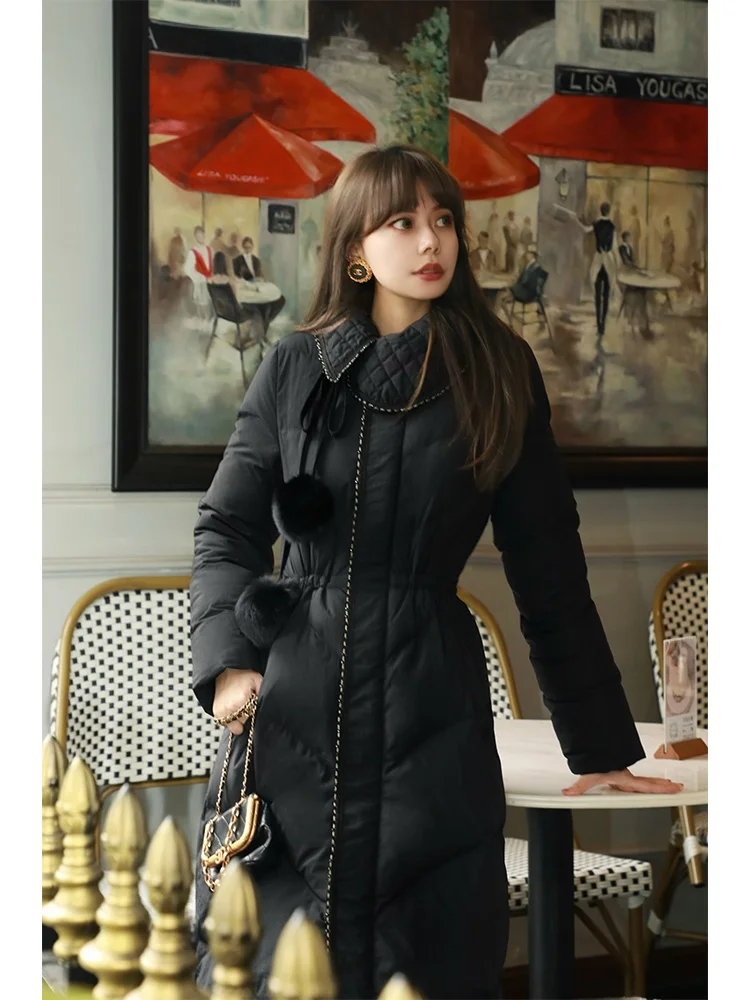

Bla Mid-Length Quilted Jaet Women's Winter Coat Stand Collar Waist-Cinching down Alternative Faion Retro Sle Ladies' ...