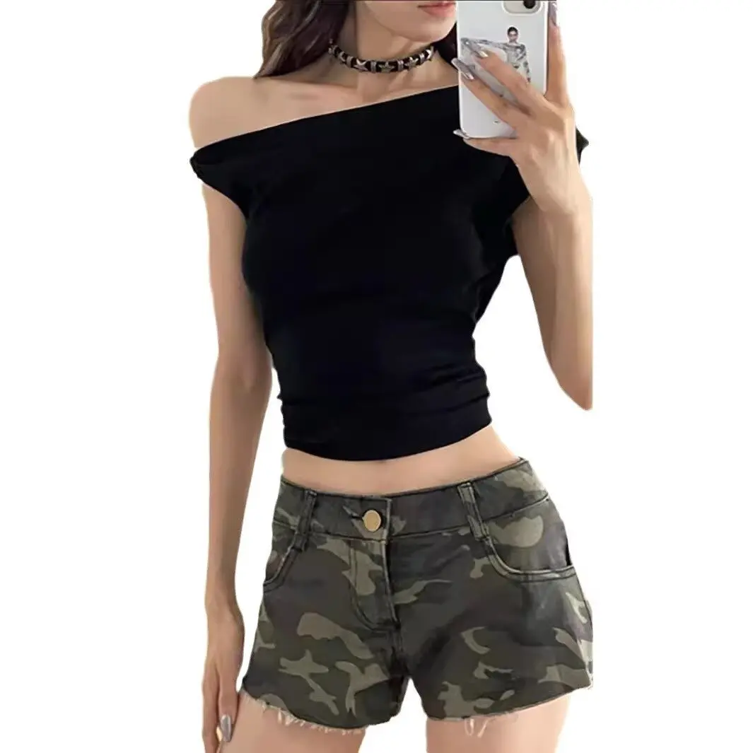 المشاهير الإنترنت يرتدي الصيف الساخن فتاة y2k ملهى ليلي الرجعية مثير منخفضة الخصر الورك المعانقة التمويه الدنيم السراويل للنساء #1