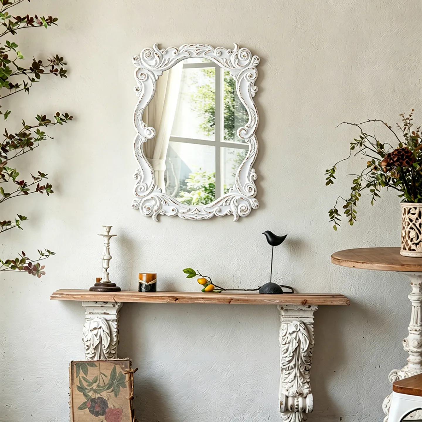 Dressing mirror living room entrance wall-mounted wall-mounted mirror carved flower bed and breakfast coffee shop hotel