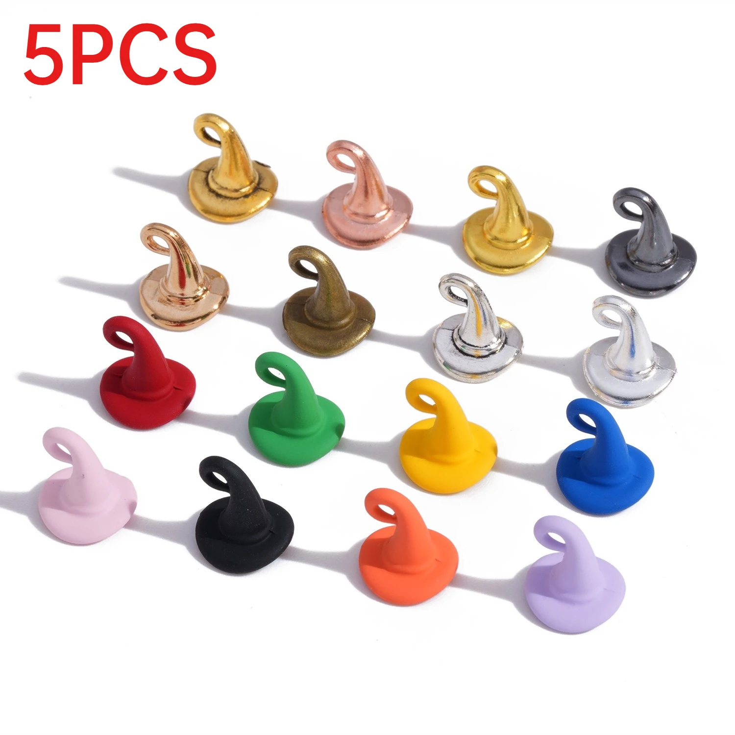 5Pcs Colorful Witch Hat Charms Vintage Alloy Pendants DIY Jewelry Accessories Halloween Decor For Earrings Necklaces Keychains