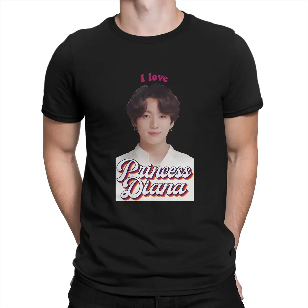 JungKook TUJUH Short Sleeve Tee Shirt Princess Diana Jungkook Kpop Retro Meme T-Shirt for Men Round Collar Pure Cotton T Shirt