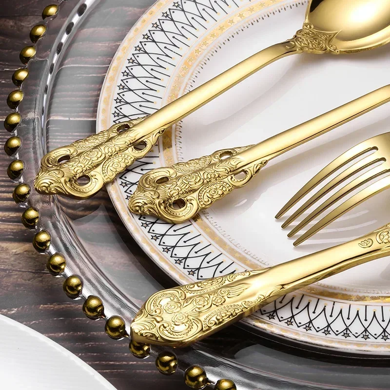 Deluxe Vintage Fork Set Gold and Silver Color Matching Stainless Steel Mirrored Serving Forks Dishwasher Safe Gold Court Style