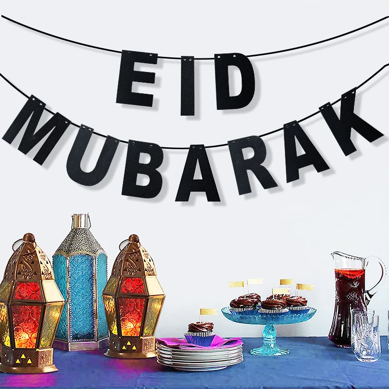 

1SET Eid Mubarak Paper Banner Ramadan Kareem Decoration Star Moon Banners Umrah Mubarak Bunting Islamic Muslim Party Decorations