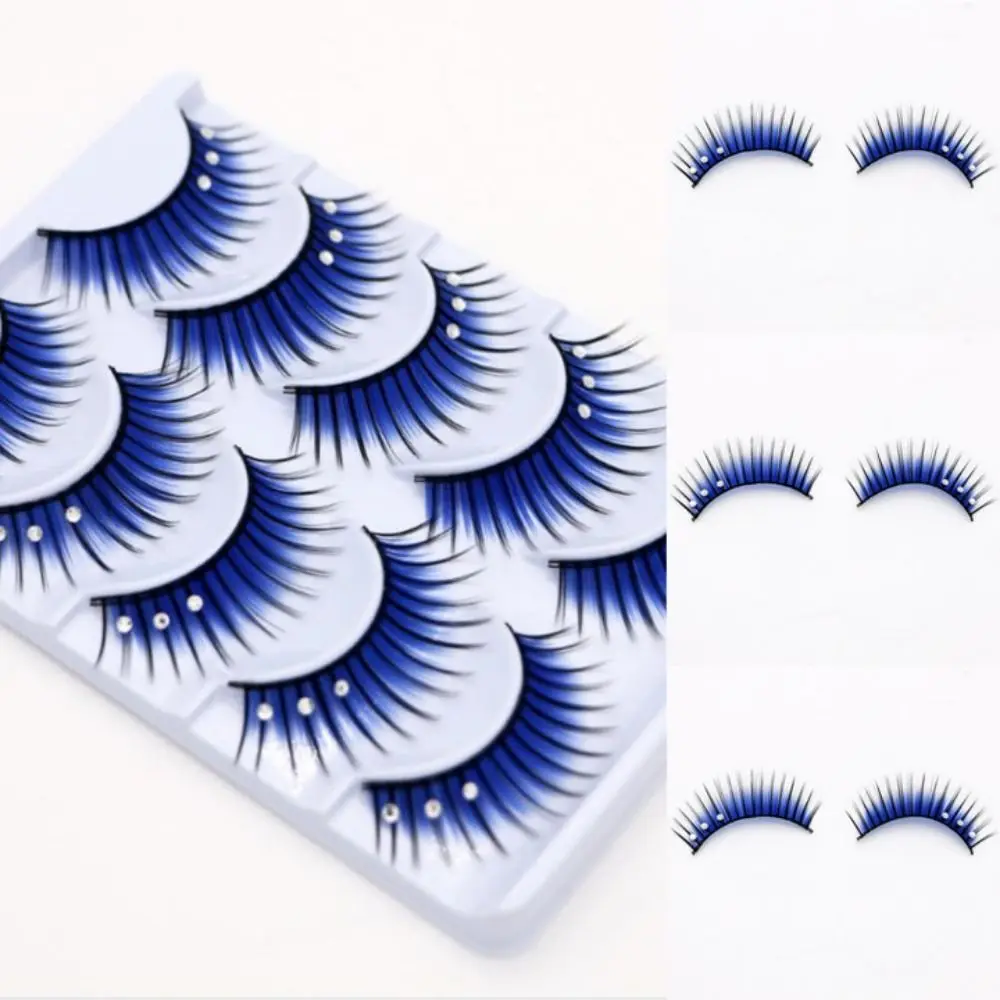 

Beautiful With Three Diamonds Blue Eyelashes Exaggerated Colorful Stage Eyelashes Makeup Scene Natural False Eyelashes Women