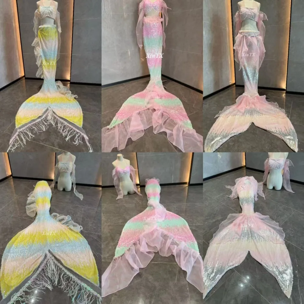 

Professional mermaid tail women's swimsuit aquarium swimming performance fish skin sequins adult custom-made