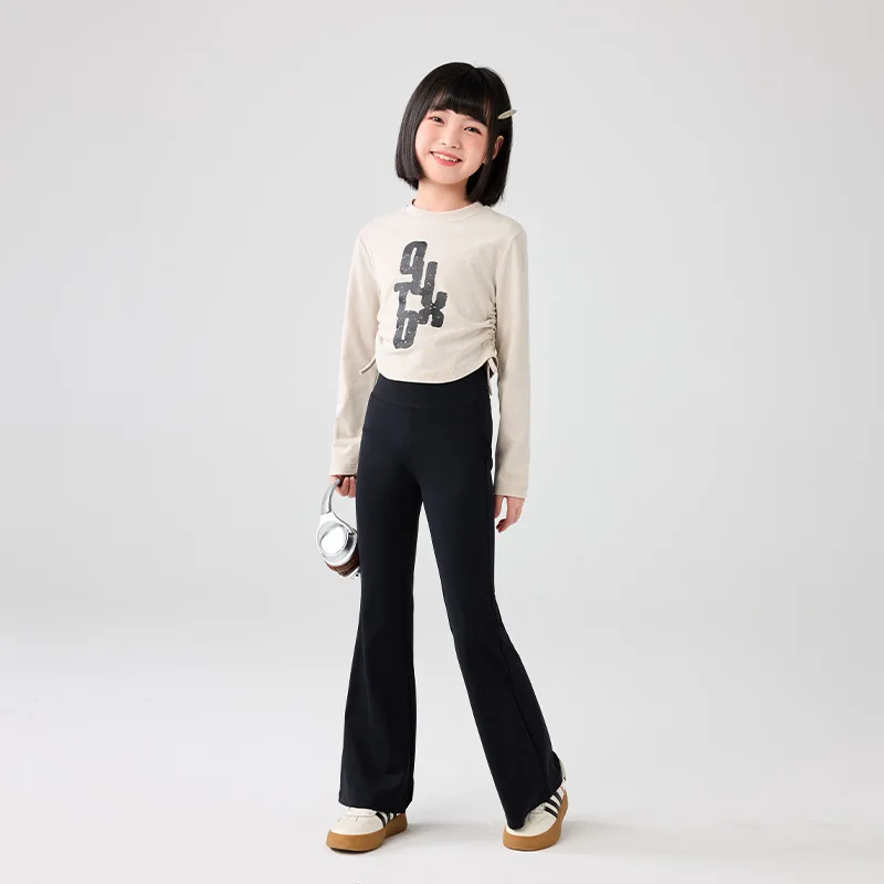 2025 Girls' Bell bottom Pants Spring and Autumn New Children's High waisted Shark Pants Middle and Large Children's Summer Micro