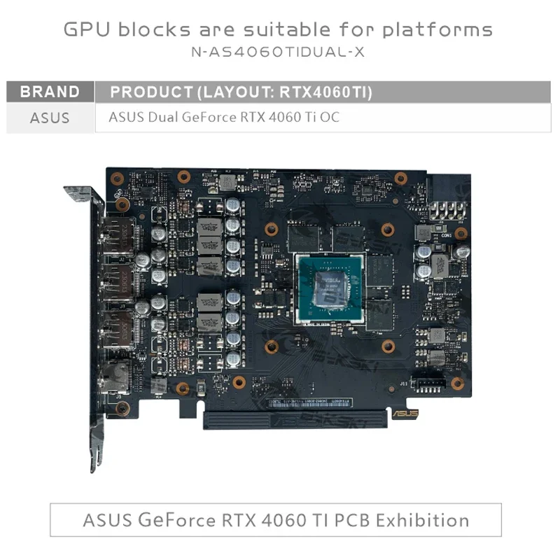 Bykski N-AS4060TIDUAL-X GPU для ASUS Dual GeForce RTX 4060Ti OC видеокарта с водяным охлаждением/радиатором