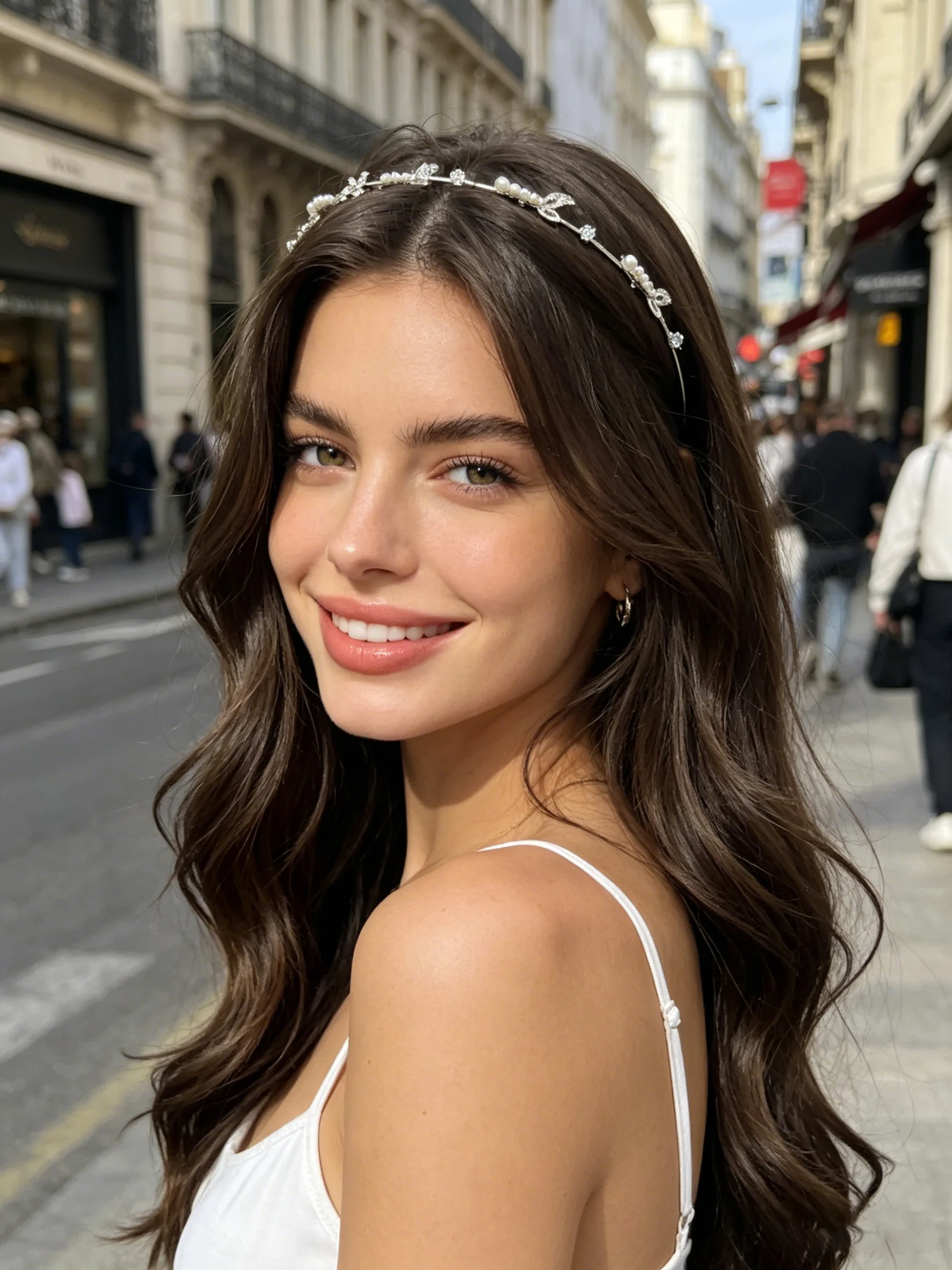 AWAYTR New Metal Hairband Flower Pearl Headband for Women Headwear Shiny Rhinestone Hair Band Hoop Hair Accessories