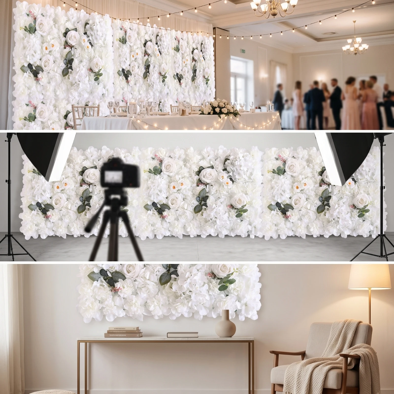 Flower Wall Panel with Rose Accents Layered Artificial Flower Wall Panel Indoor Lifelike for Brides, Wedding, Photography