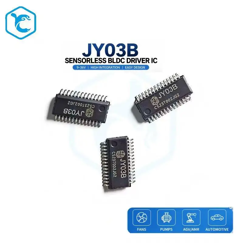 

JY03B Sensorless BLDC Motor Driver IC 9-36V Brushless DC Controller Chip Built-in MOS Driver LDO for Fan Pump Motor Control