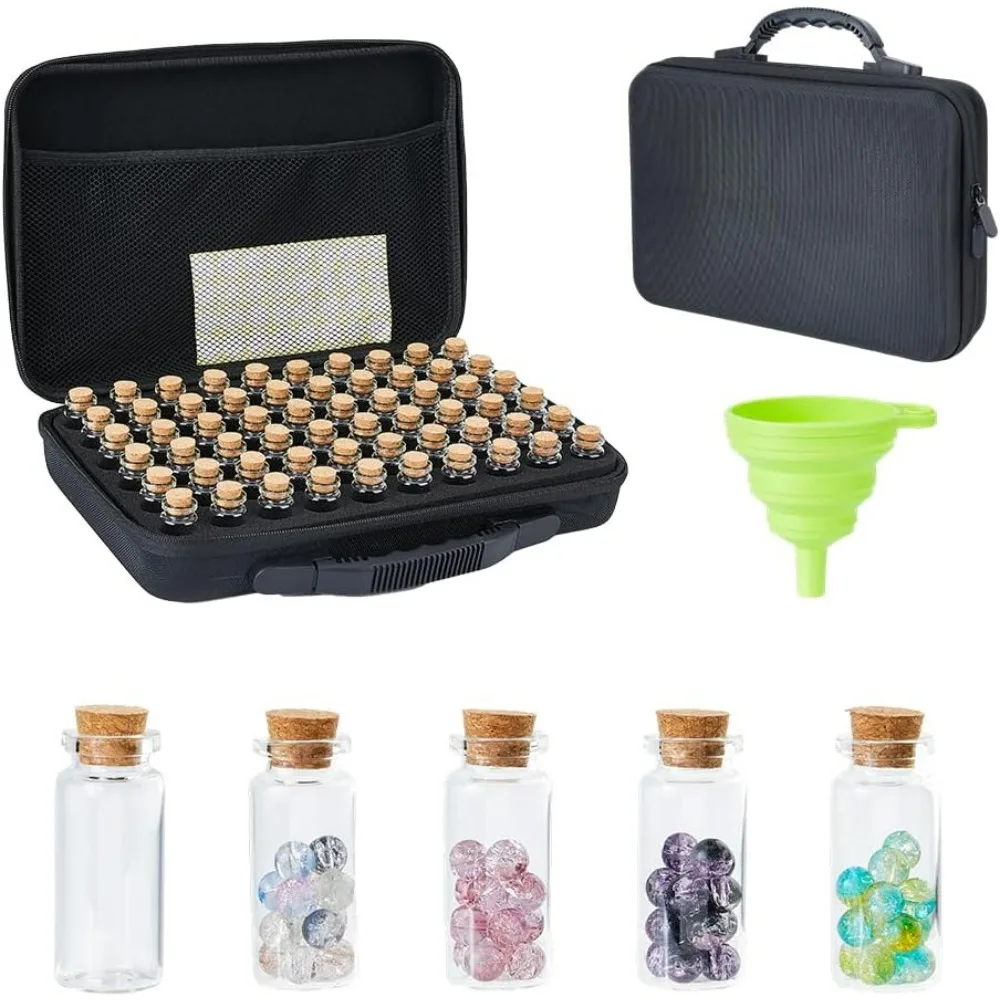 

60 Slots Organizer Storage Box with Dual Zipper Glass Storage Container with 2 Sheets Stickers and 1PC Funnel for Flower