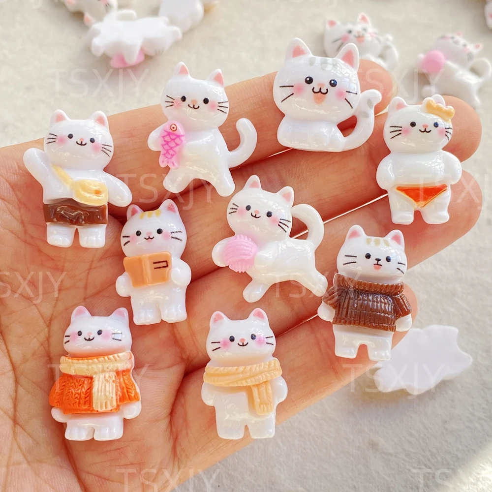 10 pçs novo colorido bonito dos desenhos animados 3d animal gatinho parte traseira plana cabochão pedra scrapbook diy decoração estatuetas artesanato acessórios