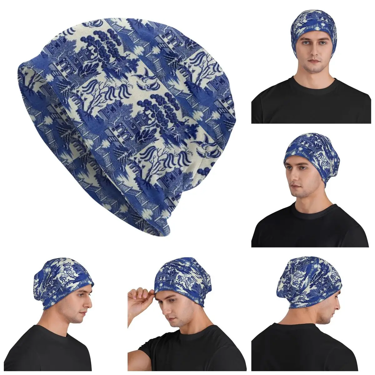 Blue Willow Pattern Coasters Skullies Beanies Hats Warm Autumn Winter Outdoor Cap Knitted Bonnet Caps for Men Women Adult