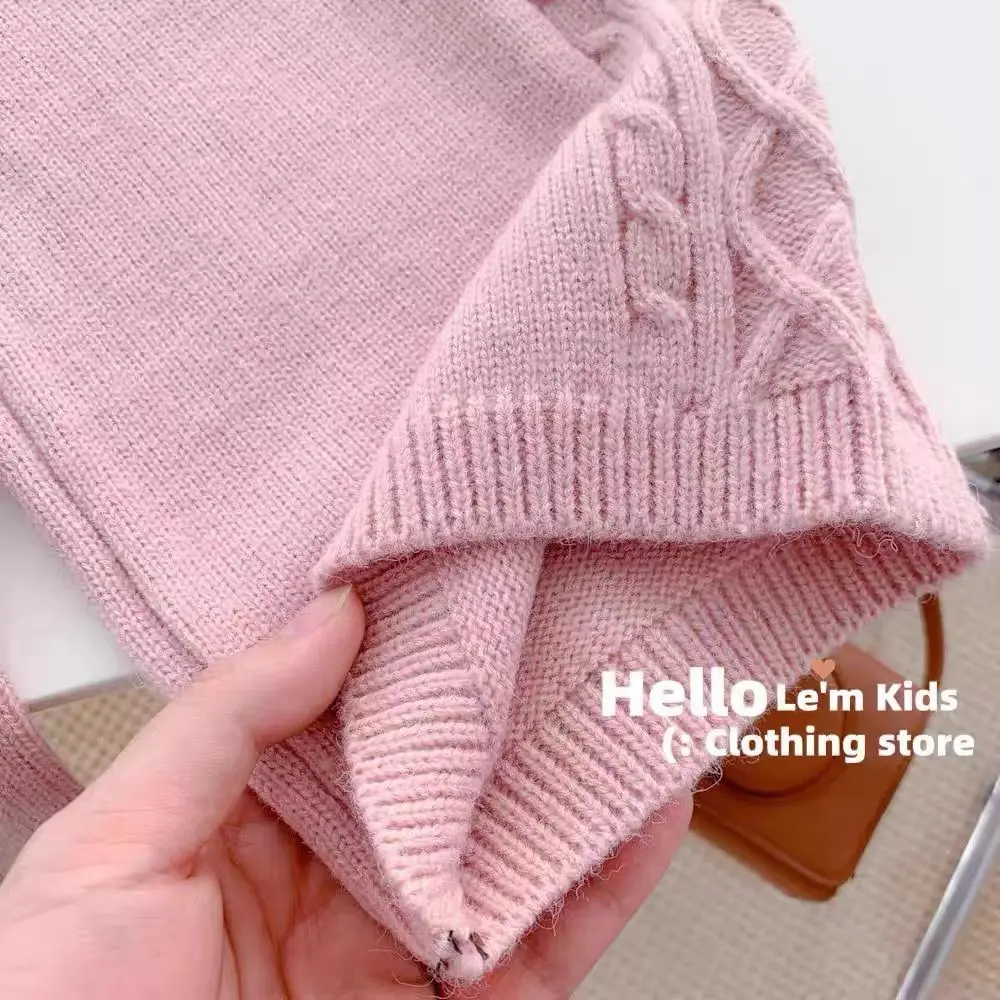 Girls Autumn Knitting Sweater Sets Pullover Girls Clothing Sets Winter Korean Sweater Pants Children Knitted Wool Trouser Suits