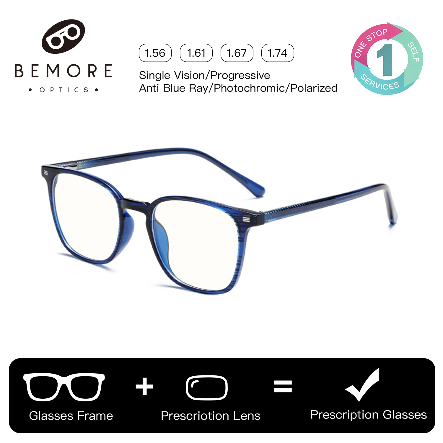 BEMORE Square Acetate Clip on Prescription Glasses Men Polarized UV400 Magnetic Sun Varifocal Optical Graduated Eyeglasses