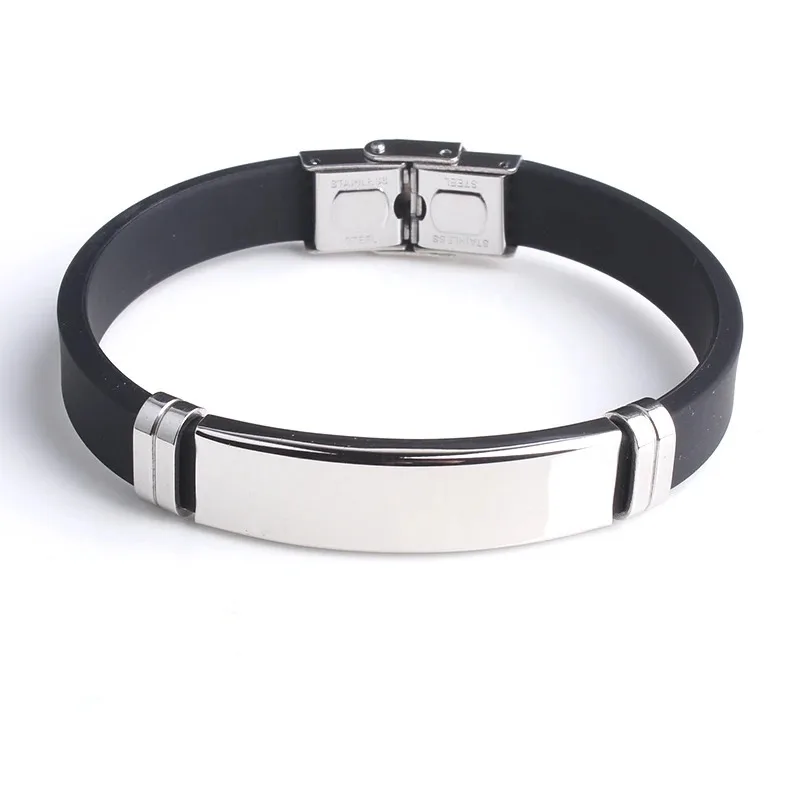 Individuelles Logo Name Silikon Armband Männer Punk Mode Schwarz Gravieren Text Id Armbänder Für Frauen Freunde Luxus Marke – Detail 7