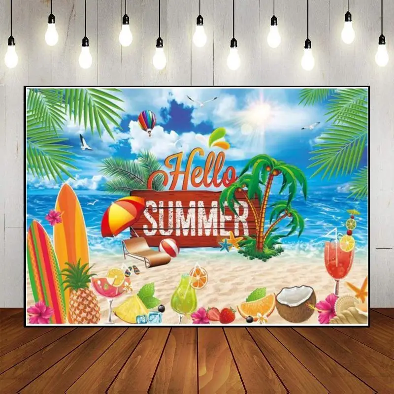 Summer Hawaiian Pool Beach Tropical Surfing Photography Backdrops Background Travel Baby Shower Banner Custom Birthday Backdrop