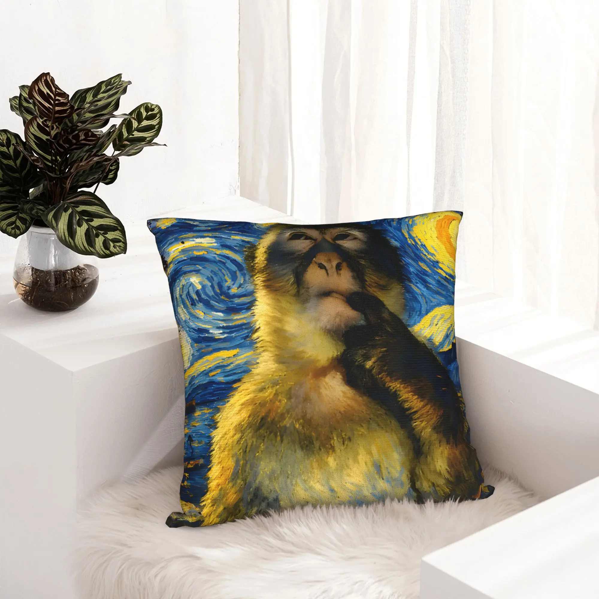 Thinking Monkey Meme Pillowcase Soft Polyester Cushion Cover Decorations  Throw Pillow Case Cover Bed Zippered 40*40cm