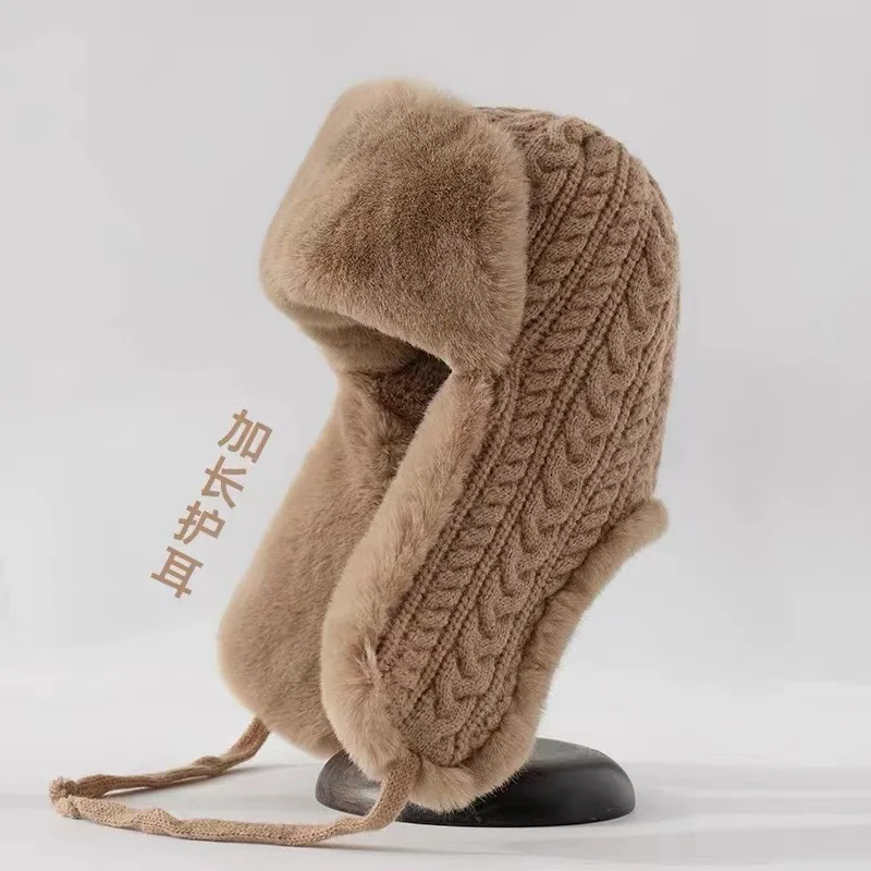 Women Winter Knitted Ear Flap Hat Extended Long Thermal Windproof for Cycling Skiing Cold Weather Unisex Thick Beanie​