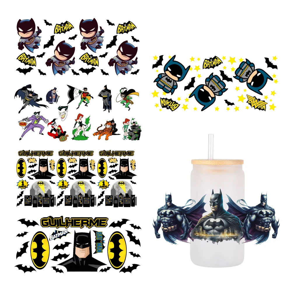 DC Batman 16oz UV DTF Cup Wrap Cartoon Libbey Glass Beer Can Tumbler Transfer Stickers Waterproof Permanent Adhesive  fashion