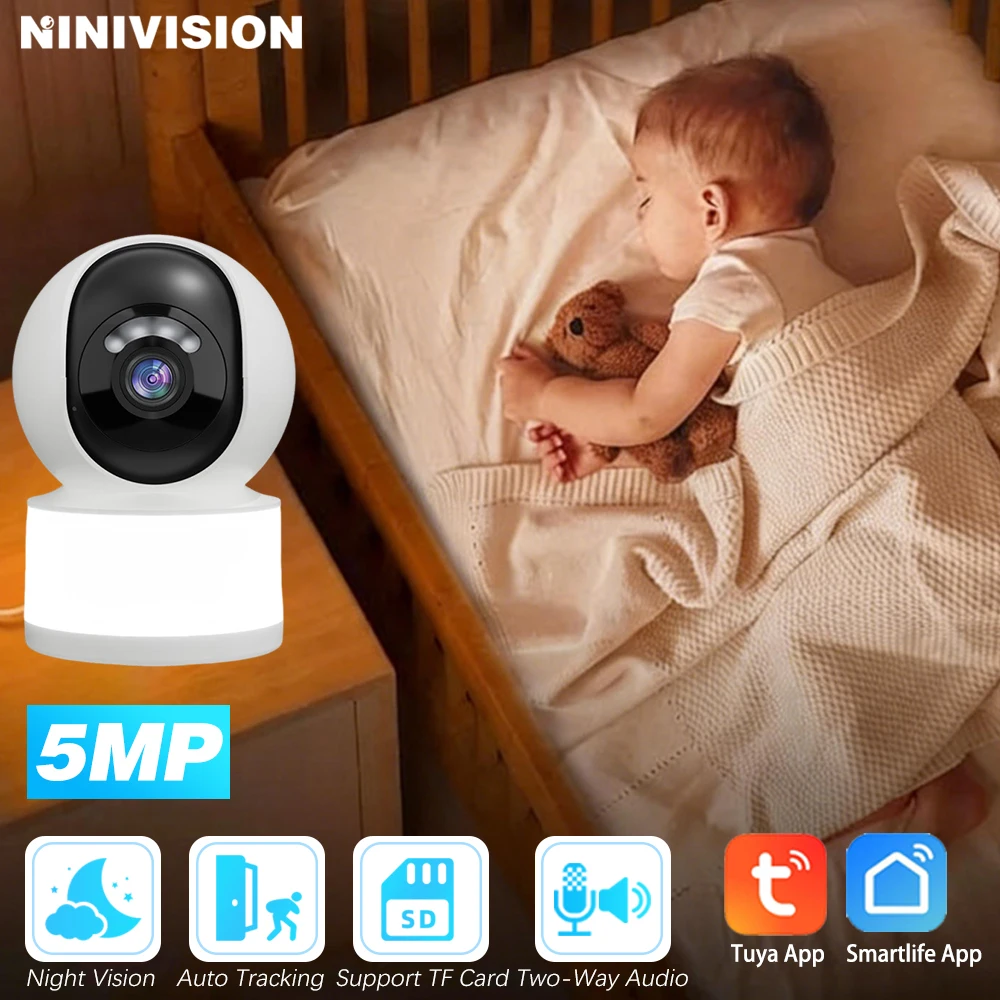 

Мини-камера Tuya Smartlife 5 МП для помещений, HD, цветное ночное видение, беспроводная Wi-Fi, домашний видеоняня, автоматическое отслеживание, двусторонняя аудиосвязь