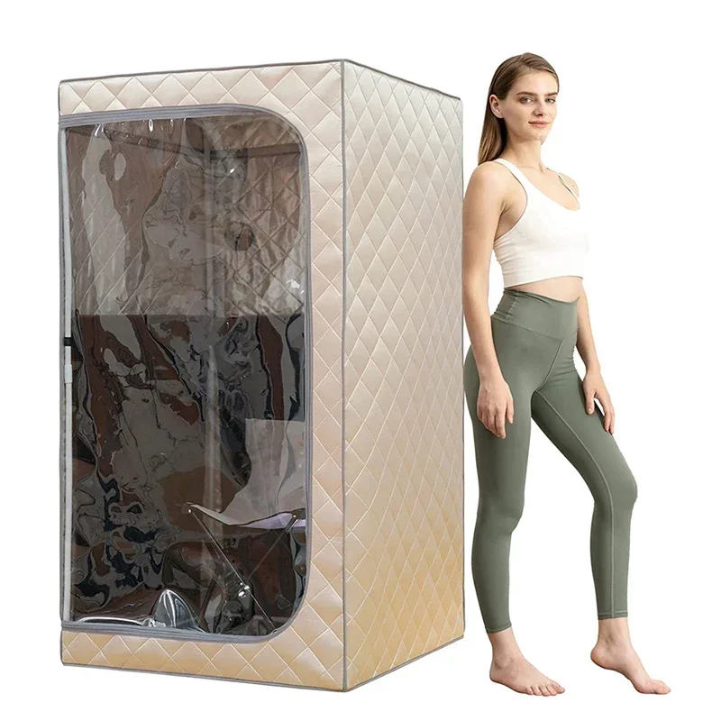 Portable Full Size Infrared Sauna, Home Spa Detox Therapy With Upgrade Reinforced Portable Chair-Beige