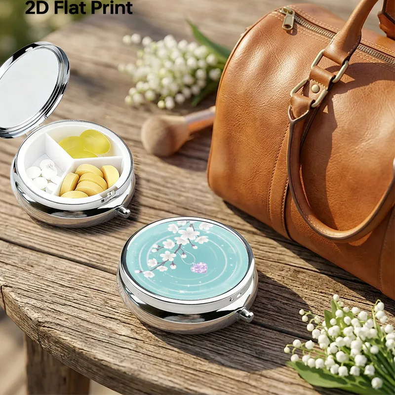 Portable Metal Box Organizer, 3-Compartment Travel Box, Suitable Handbags, Cute Retro Heart-Shaped Cherry Blossom Design, Small Daily Vitamin Storage Box, Compact Container, Pocket Box, Aesthetic Jewelry Box view 4