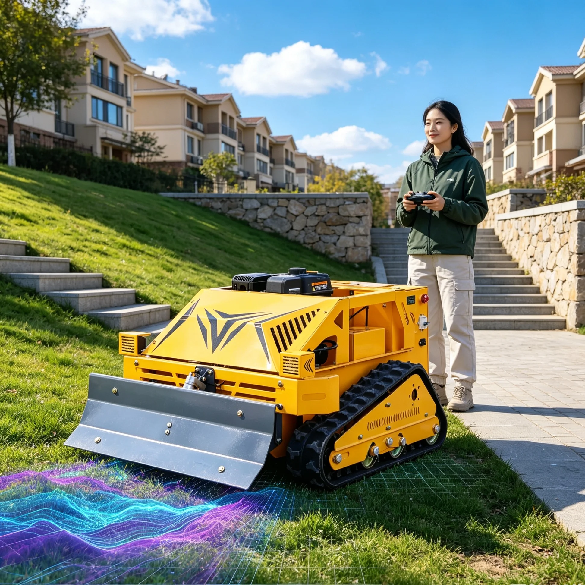 Customized for residential community lawn 550S Crawler Lawn Mower, Upgradeable Industrial Remote Control Reduces Manual Labor