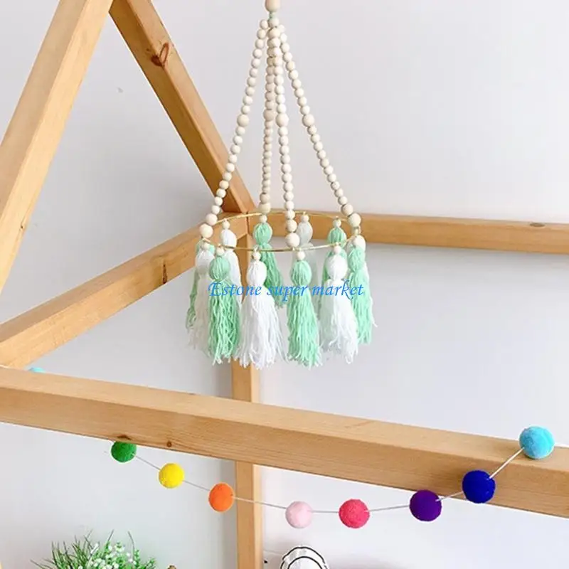 090B łóżeczko dziecięce drewniane koraliki Tassel dekoracja wisząca dla dzieci wiatr kuranty fotografia rekwizyty dzwonek do