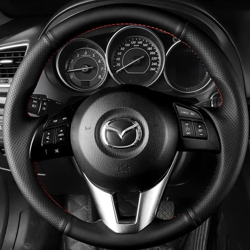 Para Mazda 2 3 Axela 2013-2016 Mazda 6 Atenza Auto Parts cosido a mano negro cuero genuino antideslizante protector para volante de coche