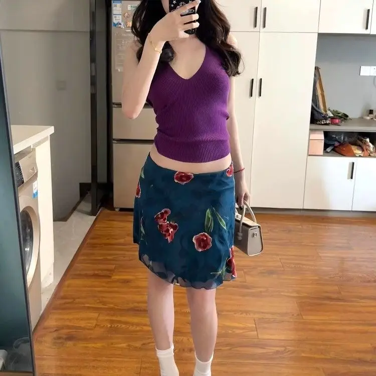 Mesh Printing Skirt Women's 2026 Spring and Summer New Retro Jacquard Slim-fitting Hip-wrapped Short Skirt