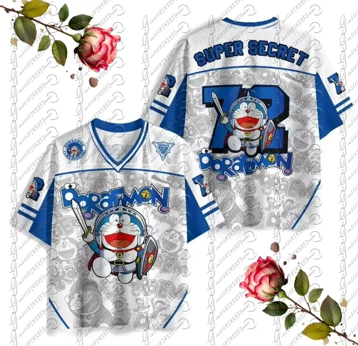 Camisetas de manga corta con marca Doraemon para hombre y mujer, camisetas de verano para niños, camisetas con cuello redondo