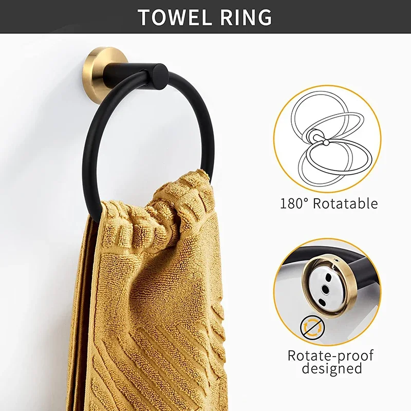 Matte Black Gold Toilet Paper Holder Towel Bar Hook Towel Ring Stainless steel Bathroom Shelf Kit Bathroom Hardware Set