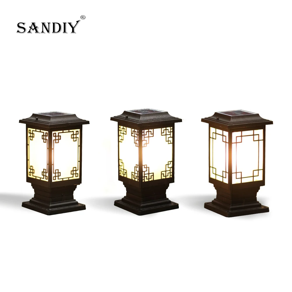 SANDIY New Chinese Solar Led Outdoor Fence Post Head Light New Rural Outdoor Waterproof Villa Pillar Courtyard Wall Light