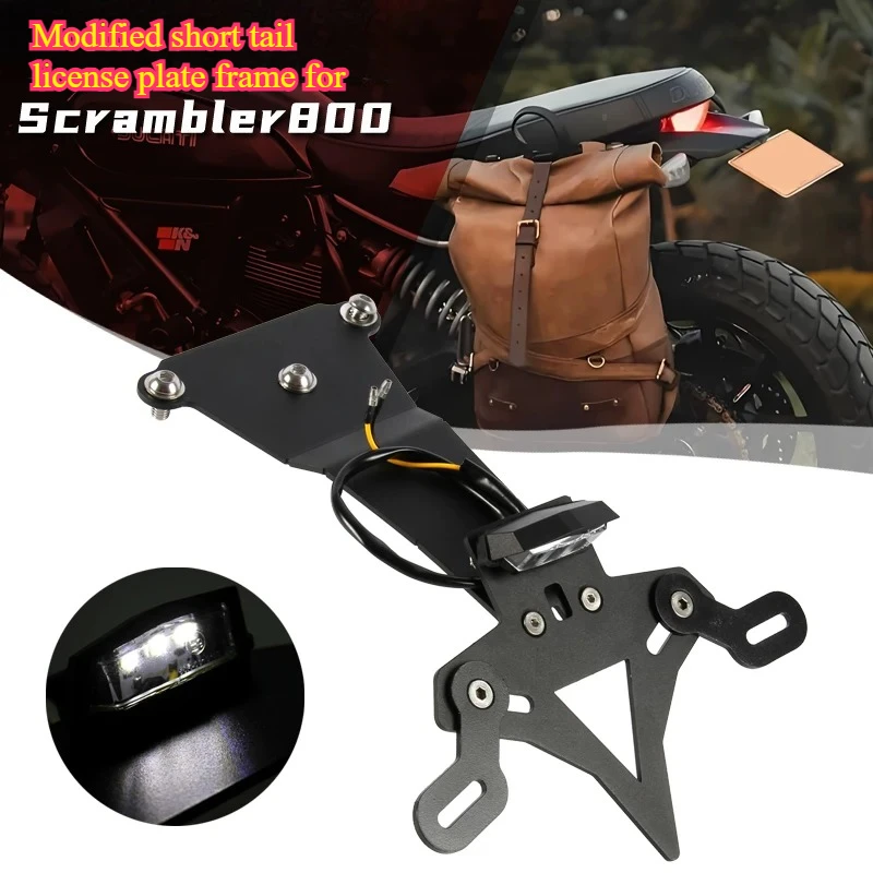 

Motorcycle modification for Ducati Scrambler 800: Short tail license plate holder/mount bracket accessory.