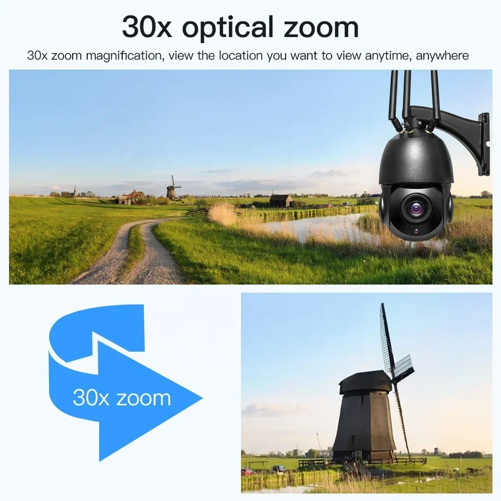 Full Metal Casing 2MP 5MP 4G 1080P HD 30X Zoom Home IP Camera Wireless 4G SIM Card Outdoor Security Camera