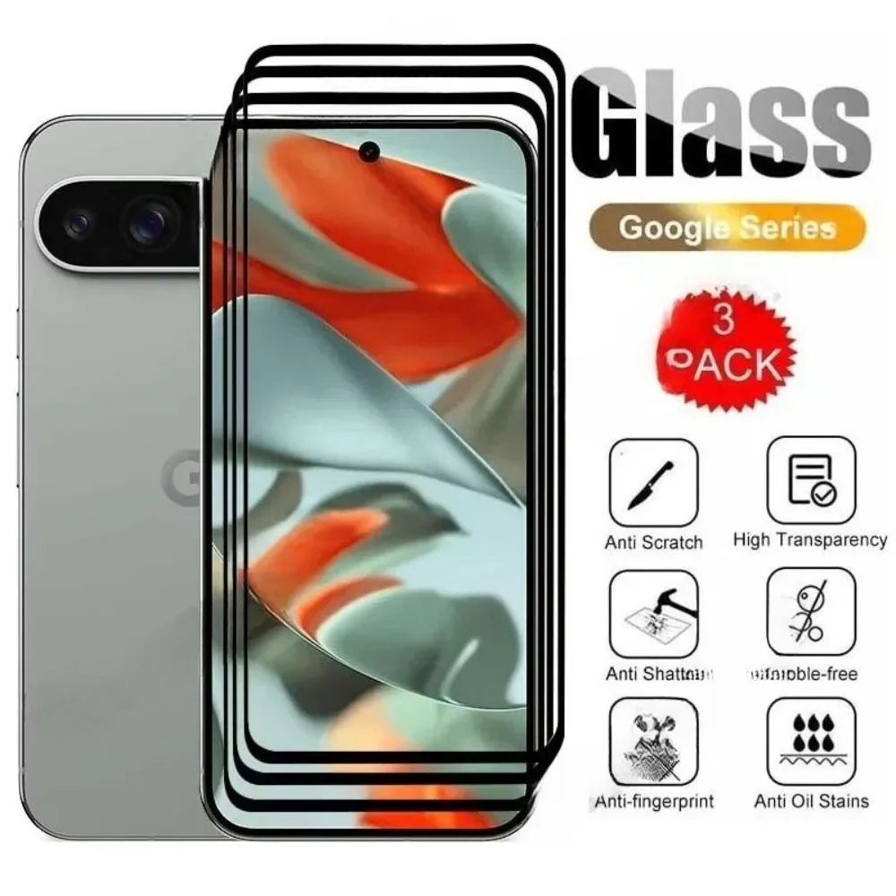 3 Pcs Tempered Glass For Google Pixel 9 Pro XL 8 7 6 Pro 7A 6A 5A 4A 3 XL HD Curved Full Cover Screen Protector Easy to install