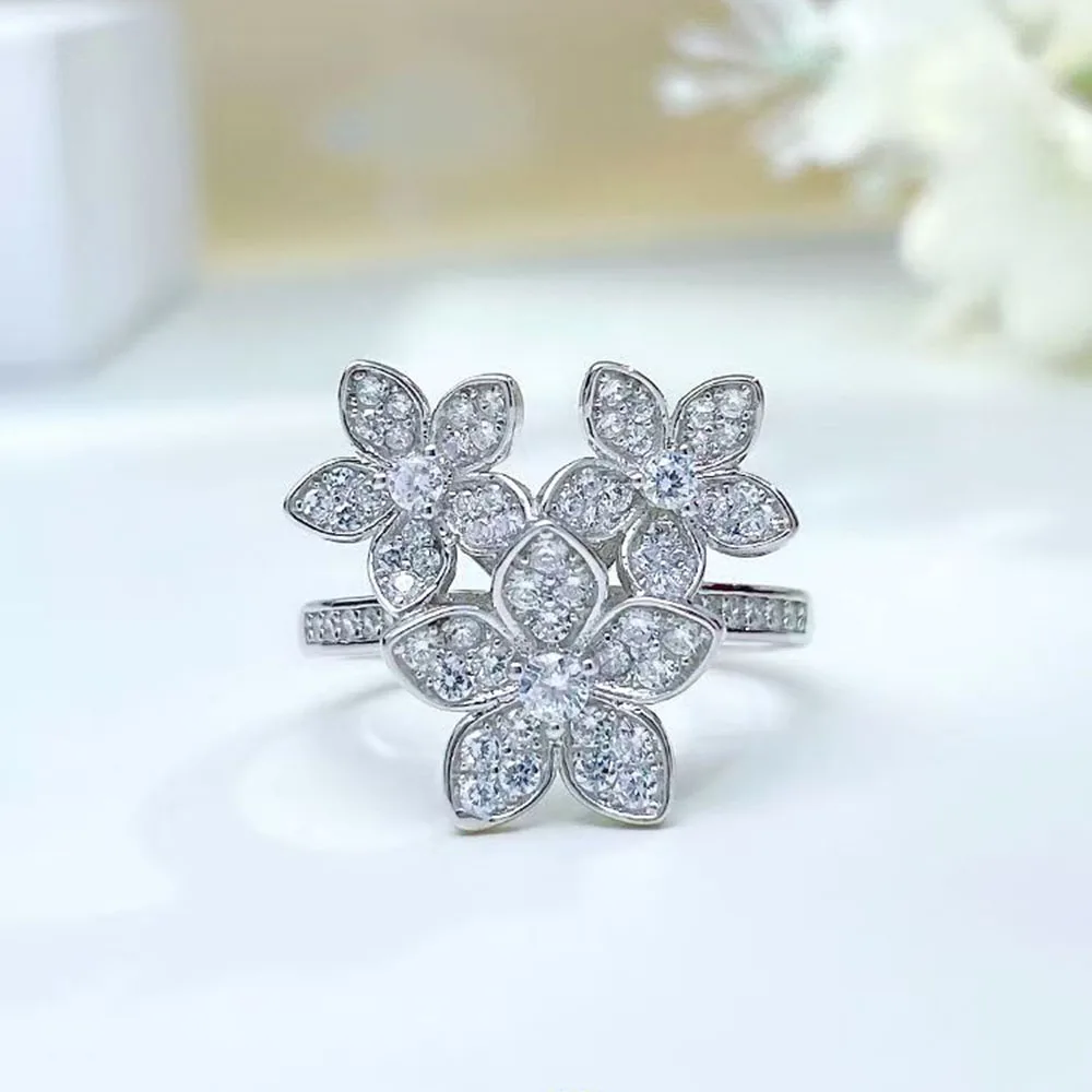 Cmon Kstar new European and American French s925 silver three flowers adjustable ring women fashionable daily wear jewelry 5