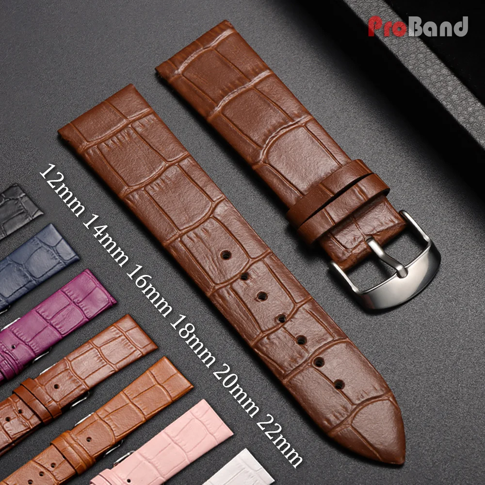 12mm 14mm 16mm 18mm 20mm 22mm Soft Leather Strap for Seiko for Omega Watch Bands Waterproof Wristband Crocodile Pattern Bracelet