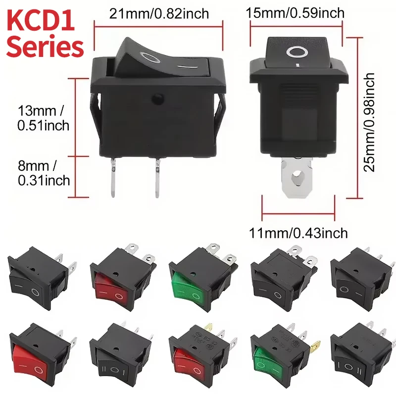 10 Pcs KCD1 Snap - in Boat Rocker Switch - SPST ON - OFF, 2/3/4 Pin, 250V 6A (AC) / 125V 10A, 2P Toggle Power Snap Switch