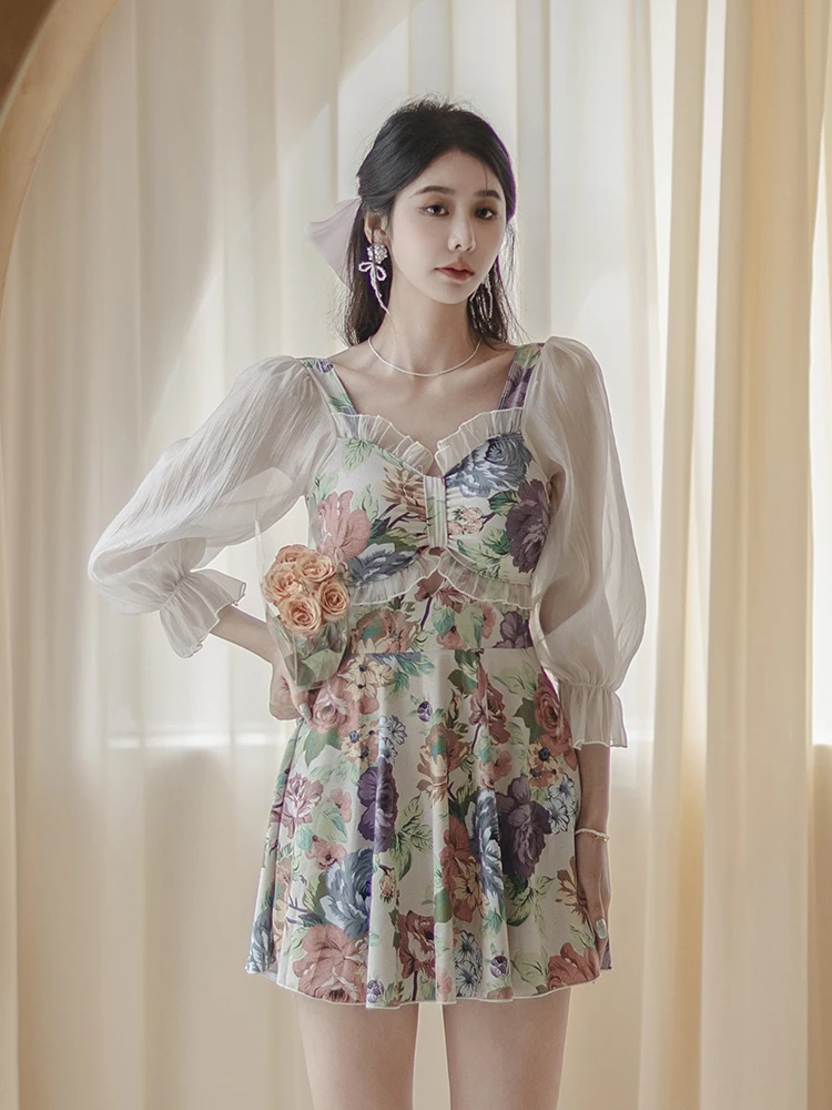 

Женский сексуальный купальник 2023 года, новая модная модель с длинными рукавами, консервативный, утягивающий, для горячих источников, повседневный, для плавания