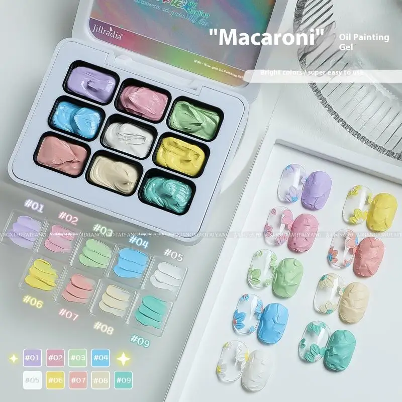 9-Farben-Malgel, Glitzer, mehrfarbig, selbstklebend, Gel-Nagellack, Farbverlauf, UV-LED, Nagelkunst-Gel, hohe Sättigung, Nagelstudio