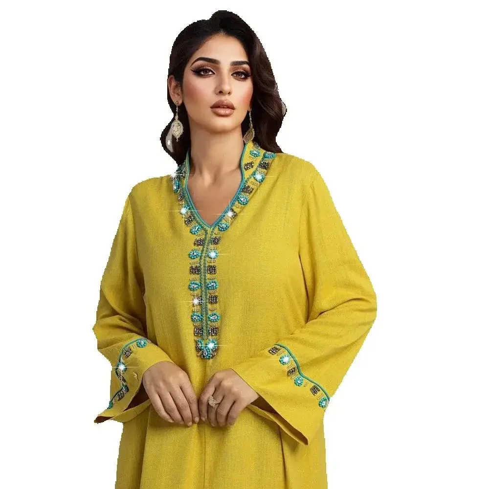 

Eid Mubarak Djellaba Dubai Abaya Diamonds Jalabiya Women Muslim Dress Turkey Kaftan Caftan Marocain Femme Robe Islam Clothing