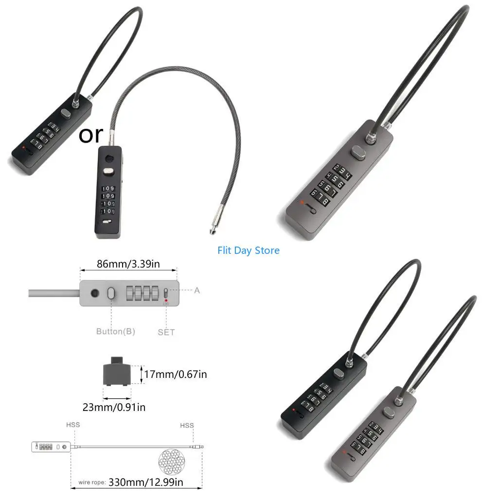 F92C 4 Digit Combination Helmet Lock Bike Cable Lock for Fence, Luggage, Suitcases